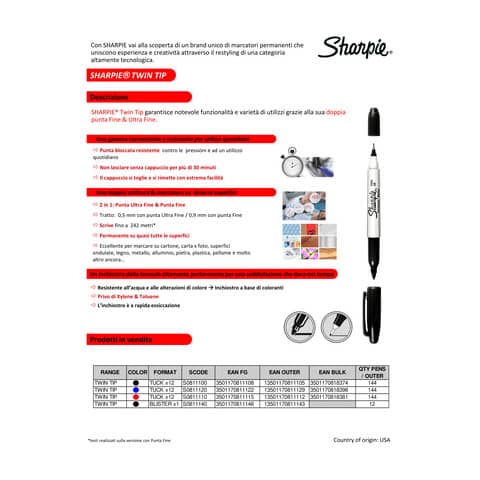 Marcatore permanente Sharpie Twin Tip EF F a doppia punta conica 1-0,5 mm nero S0811100
